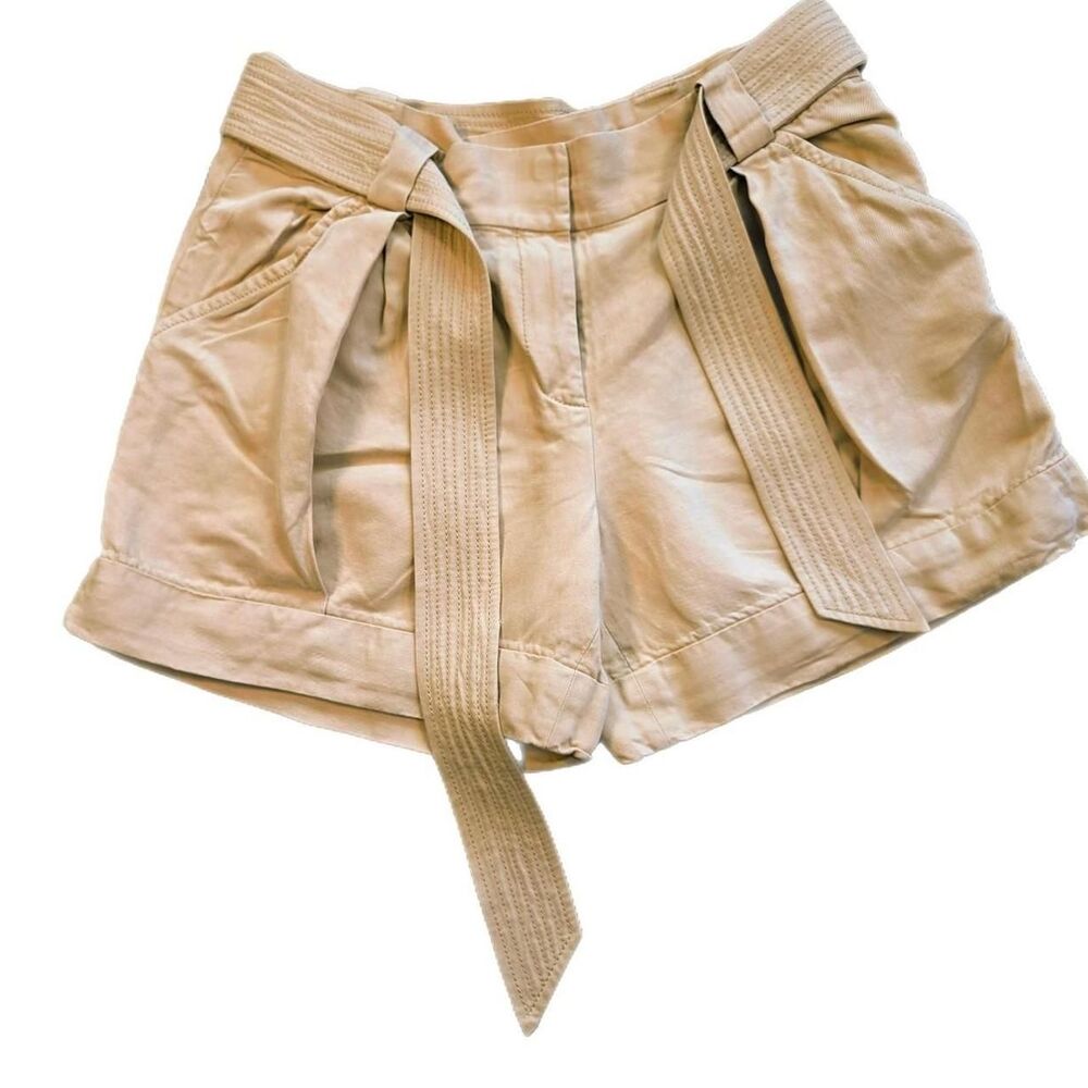 Diane Von Furstenberg Women’s Silk Cotton Linen Beige Cuffed‎ Shorts